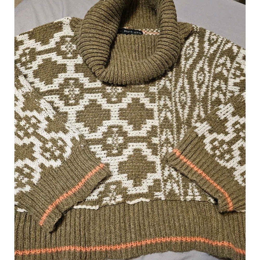 Buckle HYFVE Cowl Neck Cropped Sweater Womens Size S Olive/orange